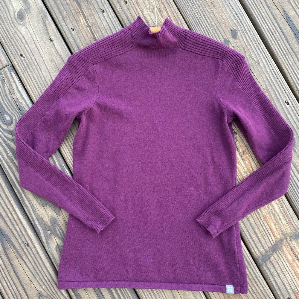title nine Mock Neck Sweater Ribbed Shoulder